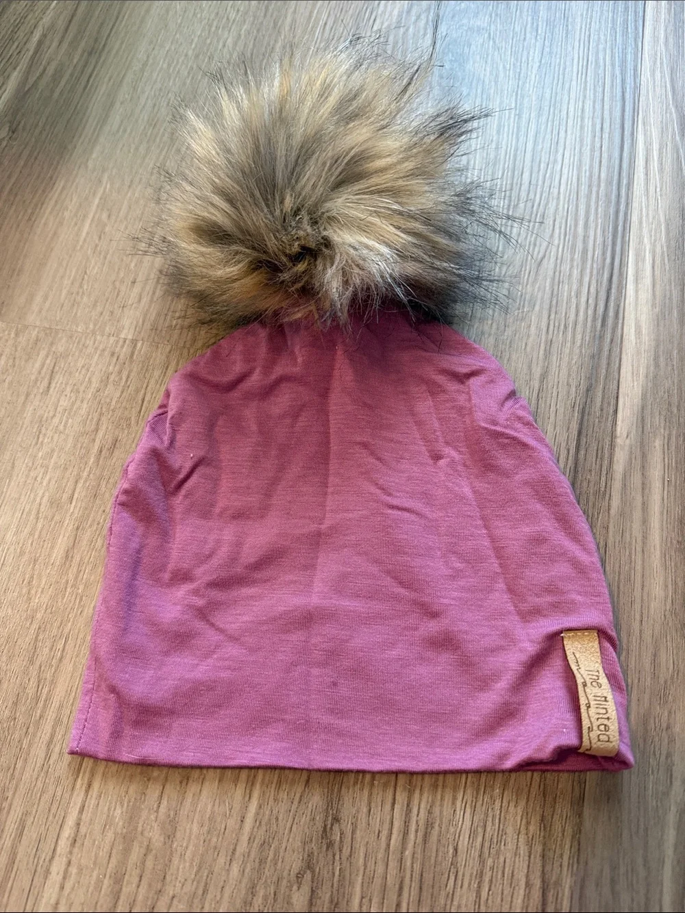 Children's Knit Pom Hat in Mauve Pink with Faux-Fur Pom